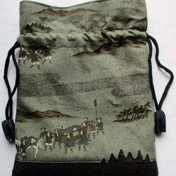 ４８８９　長襦袢と藍大島紬で作った巾着袋　＃送料無料 7枚目の画像