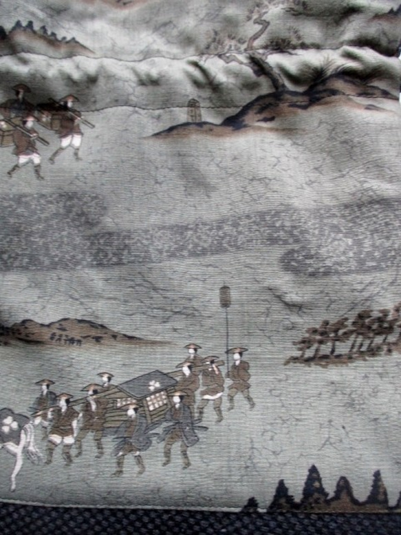 ４８８９　長襦袢と藍大島紬で作った巾着袋　＃送料無料 8枚目の画像