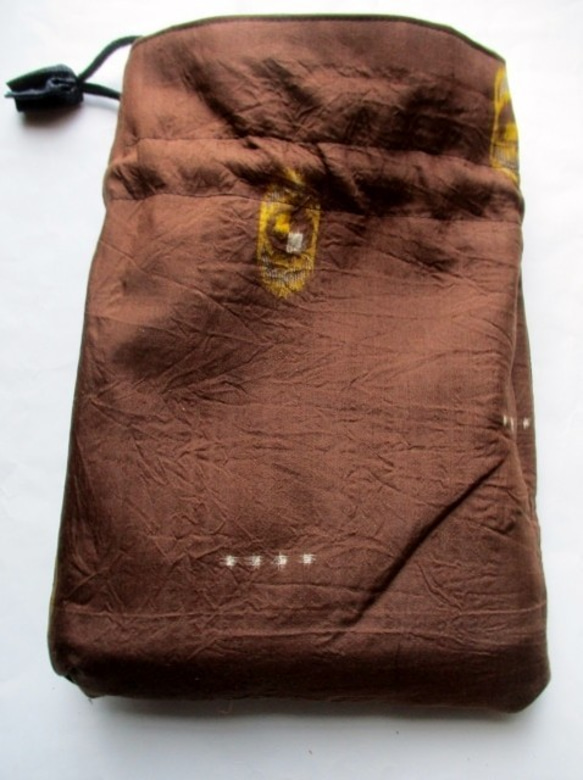 ４８８９　長襦袢と藍大島紬で作った巾着袋　＃送料無料 10枚目の画像