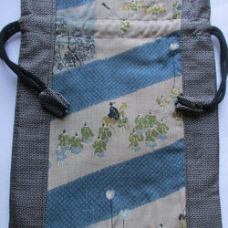 ４９１４　大島紬と長襦袢で作った巾着袋　＃送料無料 6枚目の画像