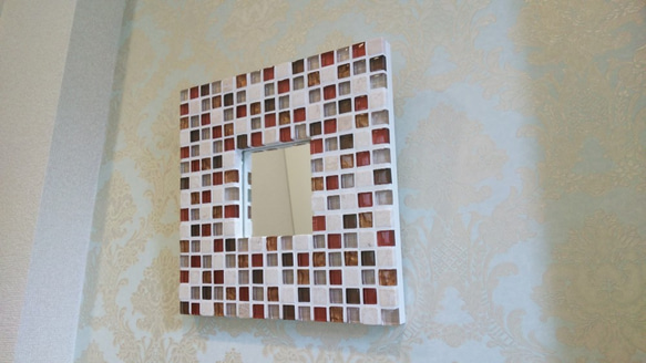 【受注制作】壁掛けミラー 大理石とガラス ブラウン 3枚目の画像