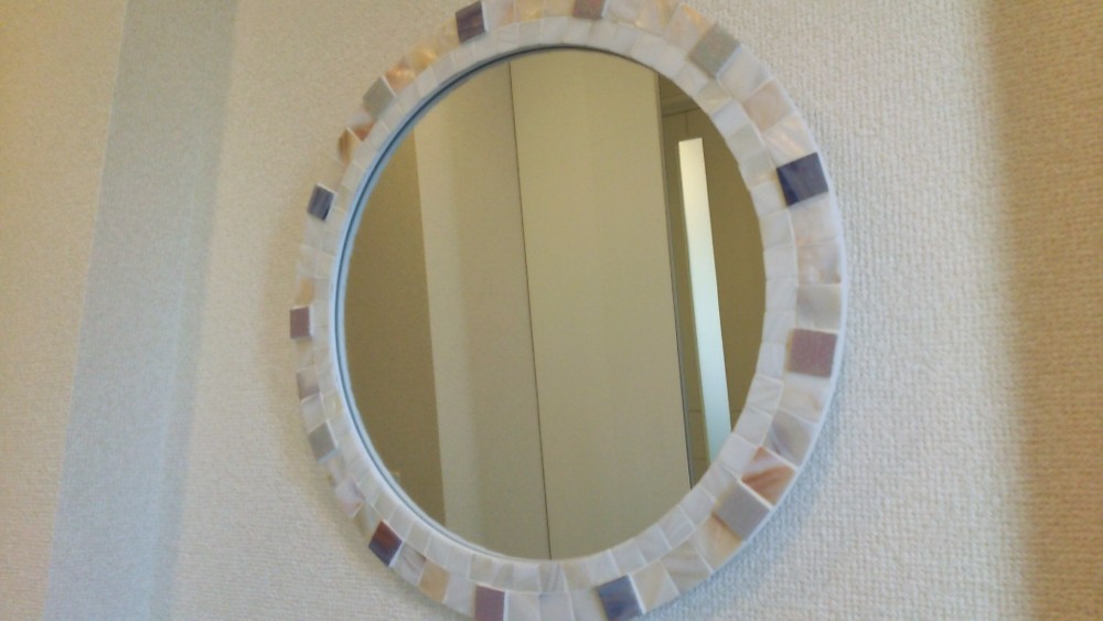 反物 浴衣 モザイクミラー 円鏡 丸型 壁掛けミラー