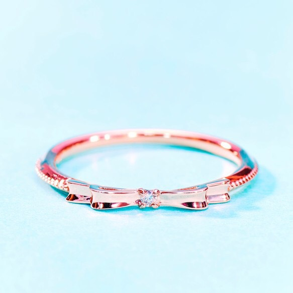 本物ダイヤモンド＊0.01ct♡K10リボンリング 1枚目の画像