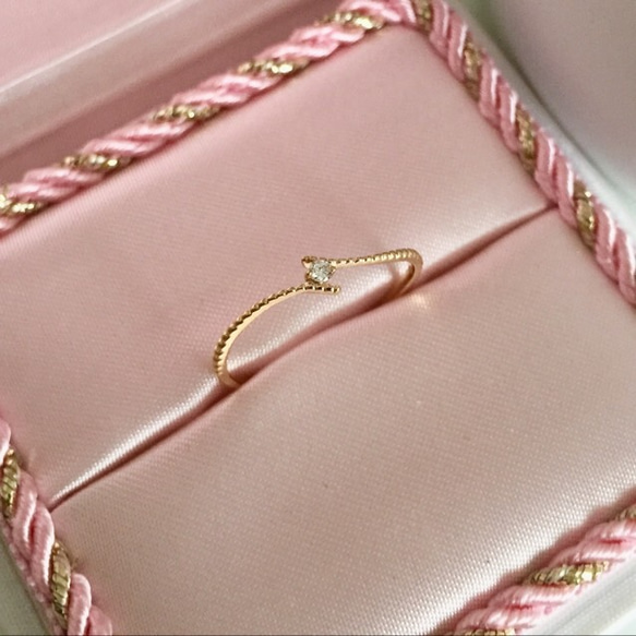 K18＊華奢ゆびリング♡天然ダイヤモンド0.02ct 4枚目の画像