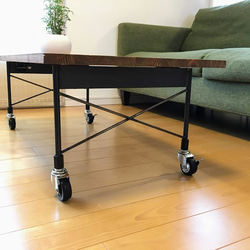 キャスター付き　折りたたみローテーブル　Ｗ90×Ｄ45　オーダー可　アイアン 2枚目の画像