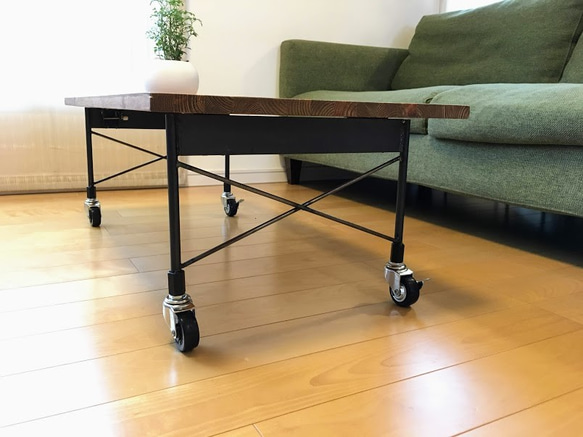 キャスター付き　折りたたみローテーブル　Ｗ90×Ｄ45　オーダー可　アイアン 2枚目の画像