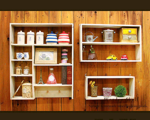 送料無料]☆3点セット☆アンティーク風 シェルフ 木製棚 ホワイト 棚