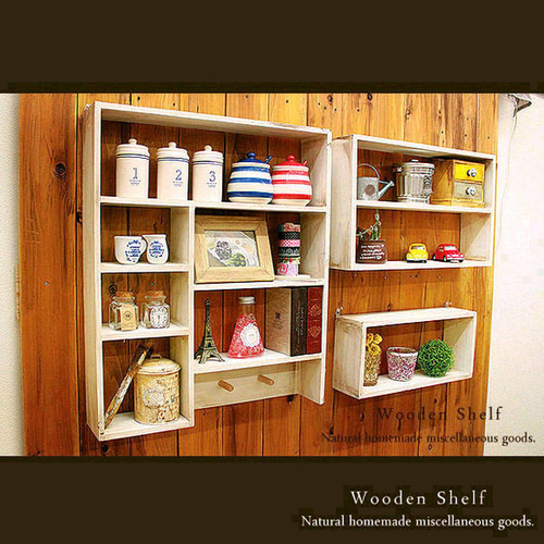 送料無料]☆3点セット☆アンティーク風 シェルフ 木製棚 ホワイト 棚