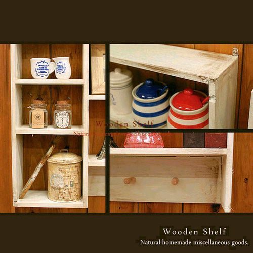 送料無料]☆3点セット☆アンティーク風 シェルフ 木製棚 ホワイト 棚