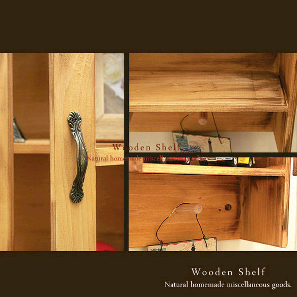 [送料無料]アンティーク風  扉付き シェルフ 木製棚 ナチュラル 3枚目の画像