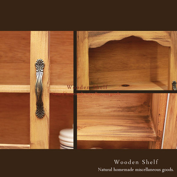 [送料無料]アンティーク風 扉付き シェルフ 木製 棚 ナチュラル 3枚目の画像