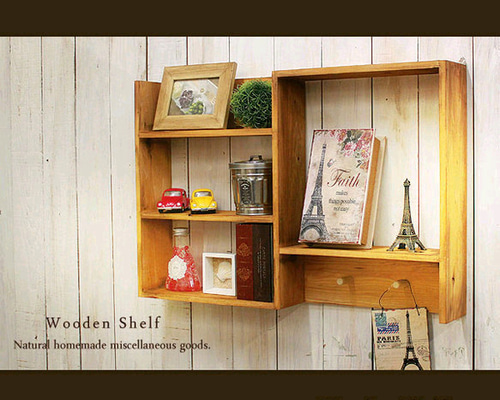 送料無料]アンティーク風 シェルフ 木製 棚 ナチュラル 壁掛けラック