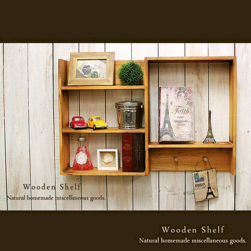 送料無料]アンティーク風 シェルフ 木製 棚 ナチュラル 壁掛けラック