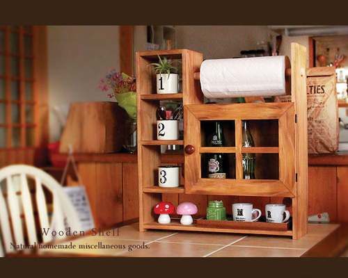 送料無料]ハンドメイド アンティーク風 シェルフ 木製 棚 扉付き 棚