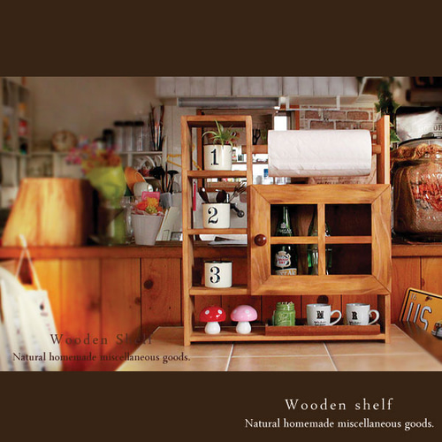 送料無料]ハンドメイド アンティーク風 シェルフ 木製 棚 扉付き 棚