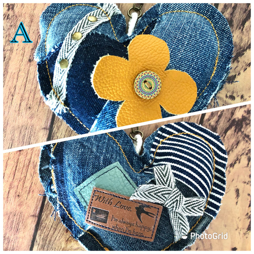 バックチャーム デニムリメイク ハート デニムリメイク ハートキーホルダー バックチャーム キーホルダー plum