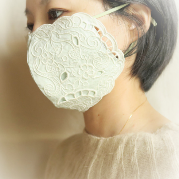 カットワーク刺繍マスク ✳︎ピンク 4枚目の画像