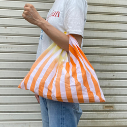 浜松注染　あずま袋｜ダイアゴナルストライプ(オレンジ)　本染　綿100％　遠州 1枚目の画像