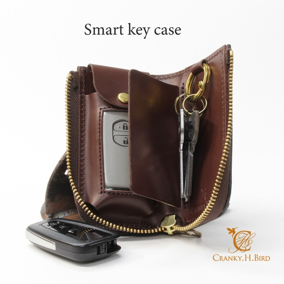 【受注生産】スマートキー収納キーケース　ヌメ革　手染め　タン・ブラウン・ブラック 1枚目の画像