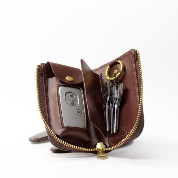 【受注生産】スマートキー収納キーケース　ヌメ革　手染め　タン・ブラウン・ブラック 3枚目の画像