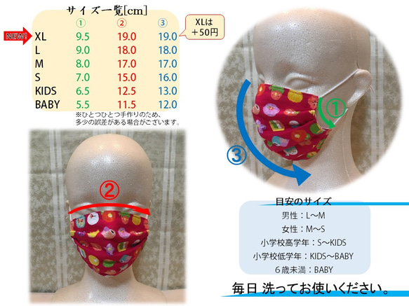 《裏地メッシュ二層構造》プリーツガーゼマスク(ノーズワイヤー入り) ✳︎さくらんぼ柄✳︎ 5枚目の画像