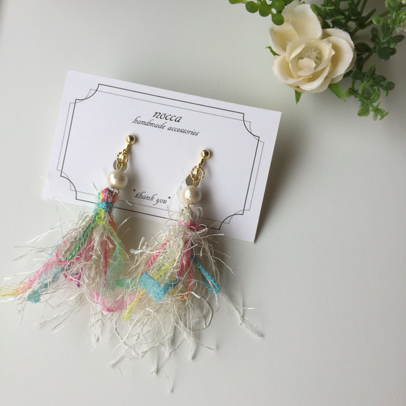 tassel earring/pierce - white タッセルイヤリング/ピアス - ホワイト 4枚目の画像