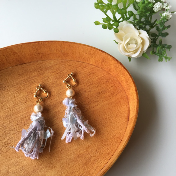 【再販】tassel earring/pierce - pale purple うすむらさき 3枚目の画像