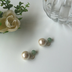 reversible pearl earring -aventurine リバーシブルパールイヤリング -アベンチュリン 2枚目の画像