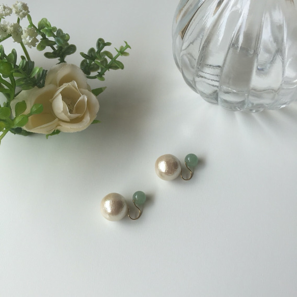 reversible pearl earring -aventurine リバーシブルパールイヤリング -アベンチュリン 4枚目の画像