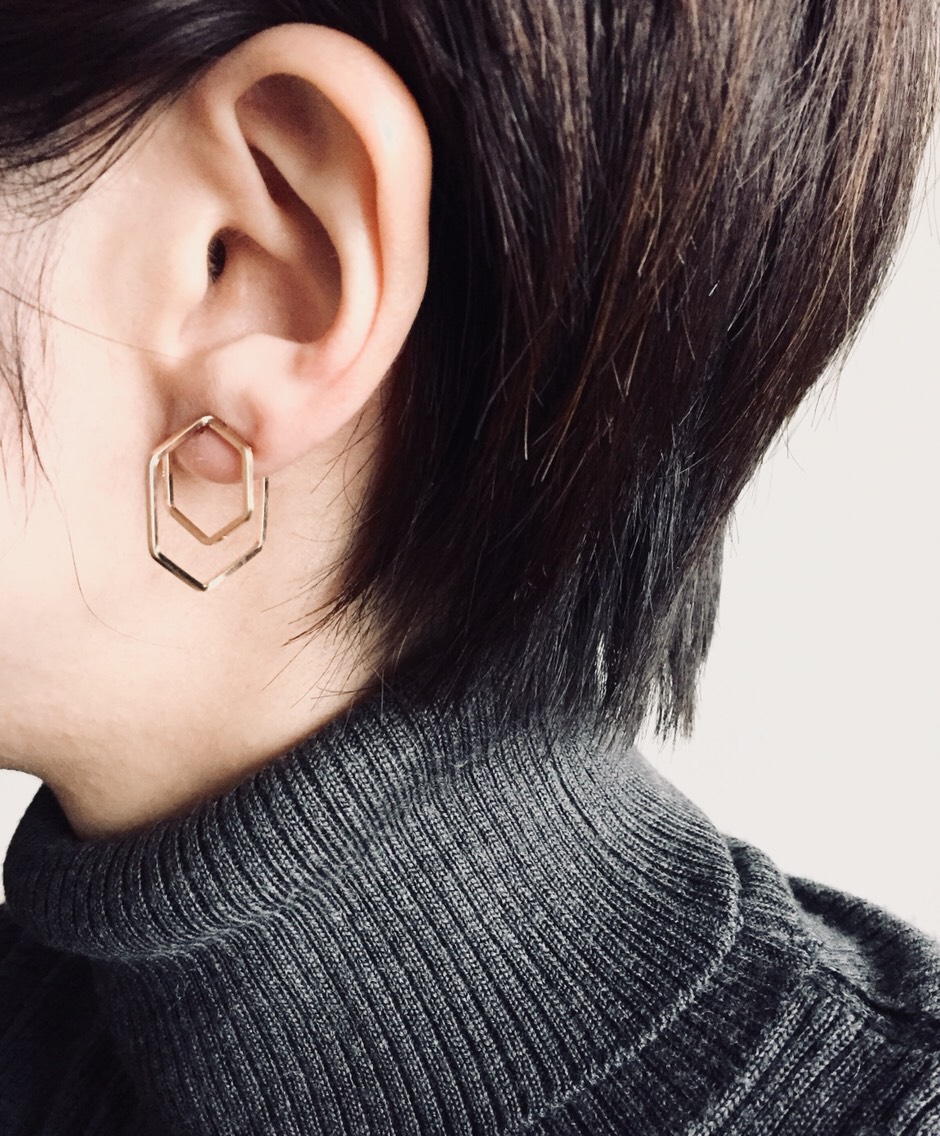 ダブル六角形イヤリング  【OPEN HEXAGON】14kgf