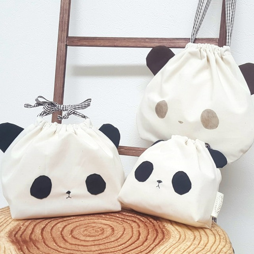 パンダの巾着 [お弁当サイズ] 入園入学 入園準備 （□お弁当袋 