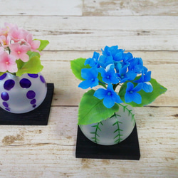 パンフラワー、紫陽花5種類とトルコキキョウ(樹脂粘土、ハンドメイド) 紫陽花：パンフラワー╱粘土の花╱クレイフラワー╱ミニ