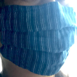 リネンダブルガーゼのマスク ストライプ柄 ブルー 3枚目の画像