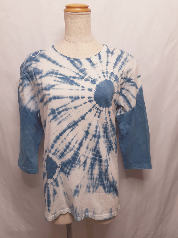 手染めの七分袖Tシャツ・兼用Mサイズ（藍染） 7枚目の画像
