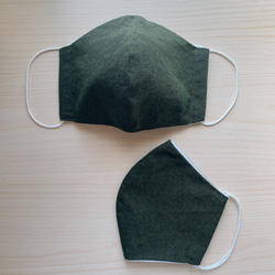 【大きめ】立体布マスク（ダークグリーン）　緑　シンプル　ワントーン　マスク2020 4枚目の画像