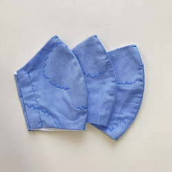 【Mサイズ】立体布マスク（ひかえめフラワー × 接触冷感）青　白　ブルー  マスク2021 4枚目の画像