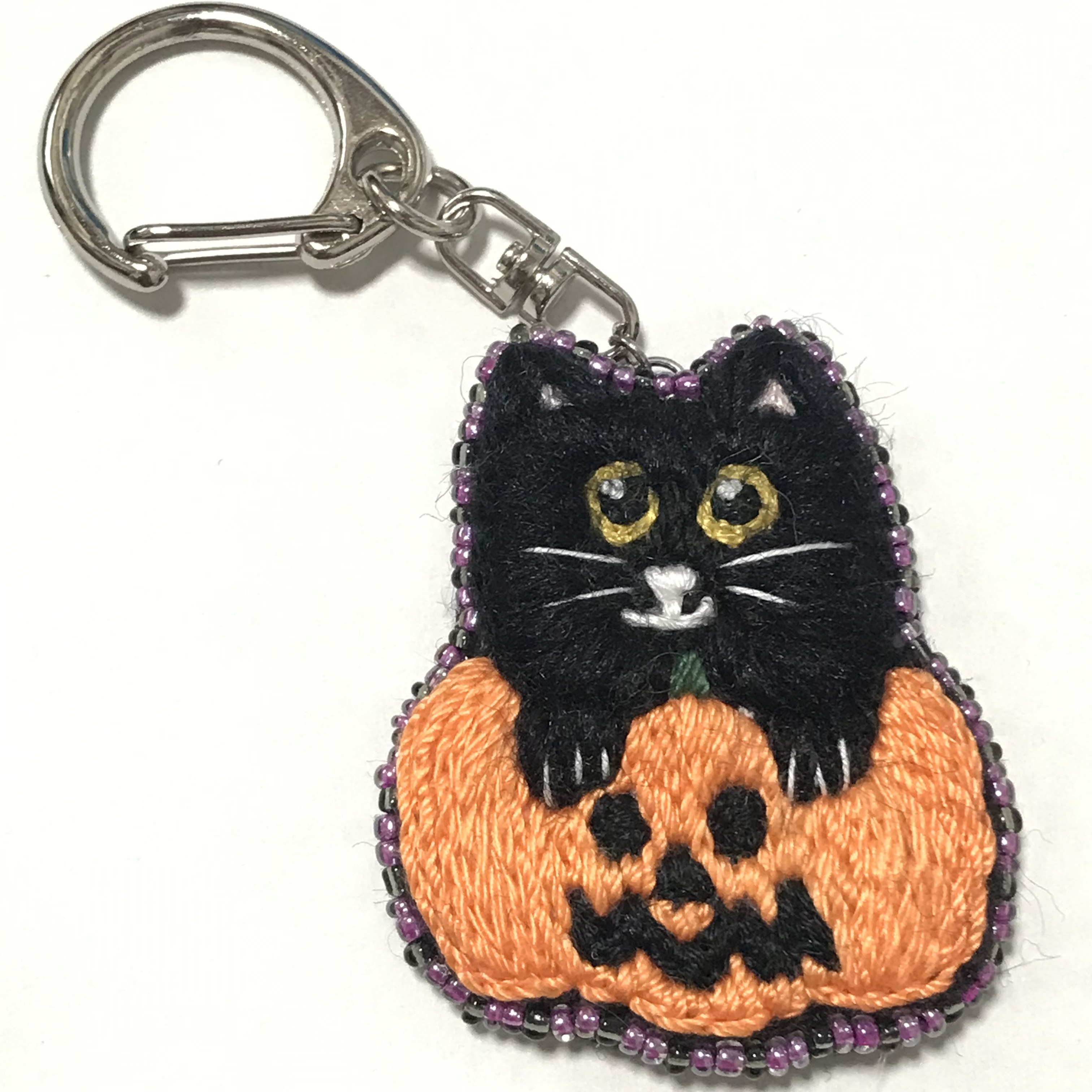 パンプキン黒猫 ハロウィンキーホルダー かぼちゃ猫 キーホルダー