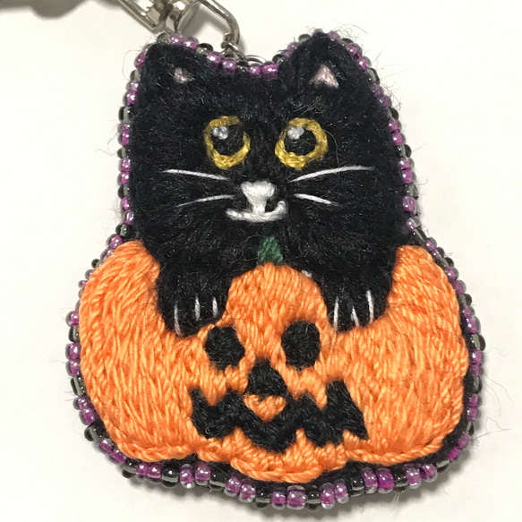 パンプキン黒猫　ハロウィンキーホルダー　かぼちゃ猫 4枚目の画像