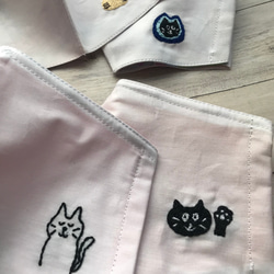 手刺繍　ねこワンポイント　シンプル 立体マスク　ノーズワイヤー入り 8枚目の画像