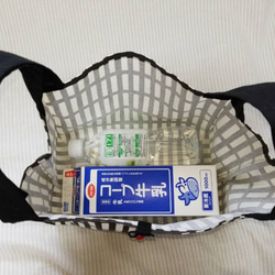 コンビニサイズ 広いマチ レジ袋タイプの布製エコバック（Ｓ）モノクロ格子 4枚目の画像