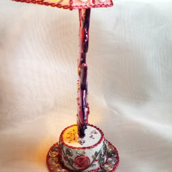 受注制作　傘を持つ猫ピンク(ライト付き) 7枚目の画像