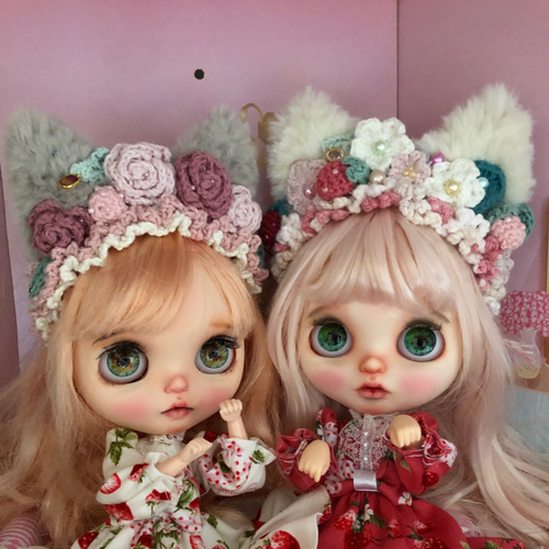 ネオブライス アイシードール 毛糸のヘッドドレス 猫耳&お花 ネオブライス アイシードール 毛糸のヘッドドレス 猫耳&お花