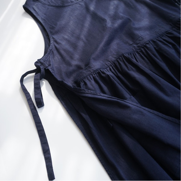 [ハンドメイド]サロペットスカート　綿麻　ゆったり　ネイビー 5枚目の画像
