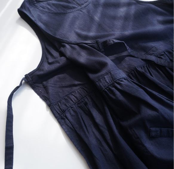 [ハンドメイド]サロペットスカート　綿麻　ゆったり　ネイビー 7枚目の画像