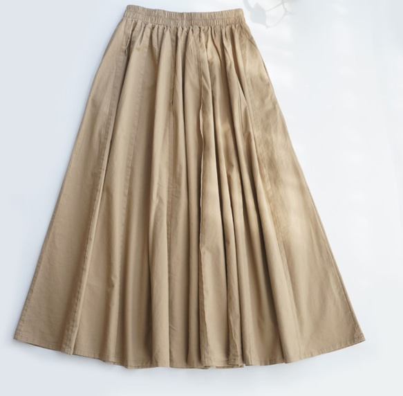 スカート　コットン　ロングプリーツスカート　フレアスカート　裾フリー 2枚目の画像