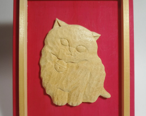 木彫 レリーフ 猫の箱 木彫箱 昭和52年制作 古道具 アンティーク