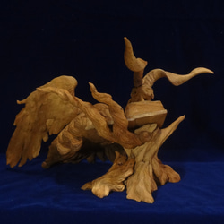 『 魔導書と片翼の天使 』　木彫刻 アート グリモワール　芸術 アート 女性 ハンドメイド  手彫り　エンジェル 彫刻 10枚目の画像