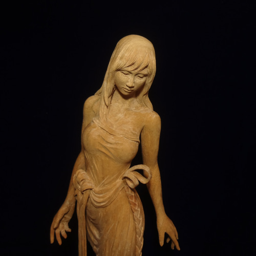水月 』 木彫刻 アート 芸術 アート 女性 ハンドメイド 手彫り 彫刻