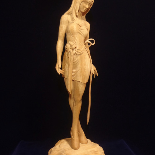 専用木製手彫り女性像 134cm広島引き取り限定 置物・木彫り・仏像・天女像・No.200314-06・梱包サイズ80