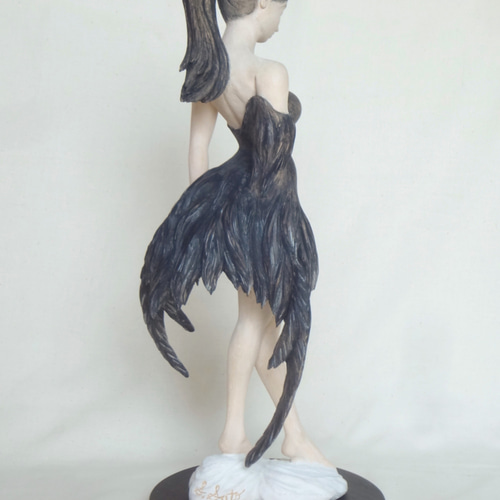 ブラックスワン 』 木彫刻 黒鳥 芸術 アート 松 鳥 木彫り 彫刻 art